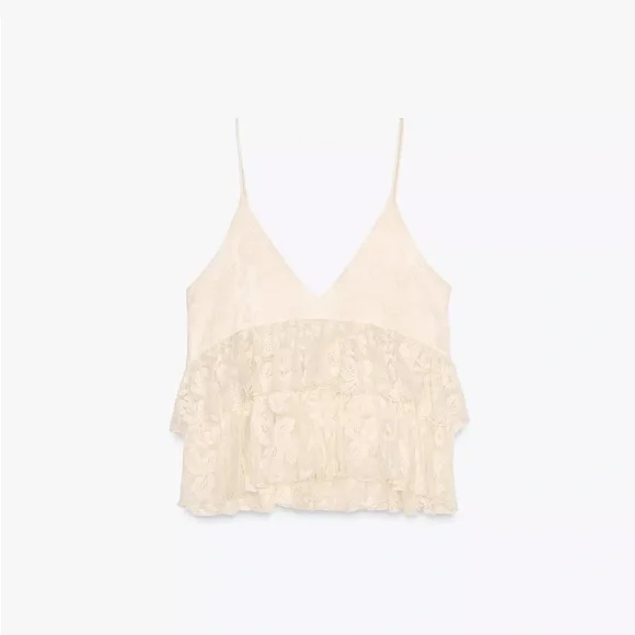zara boho cream ruffled lace cami top - Picture 8 of 11